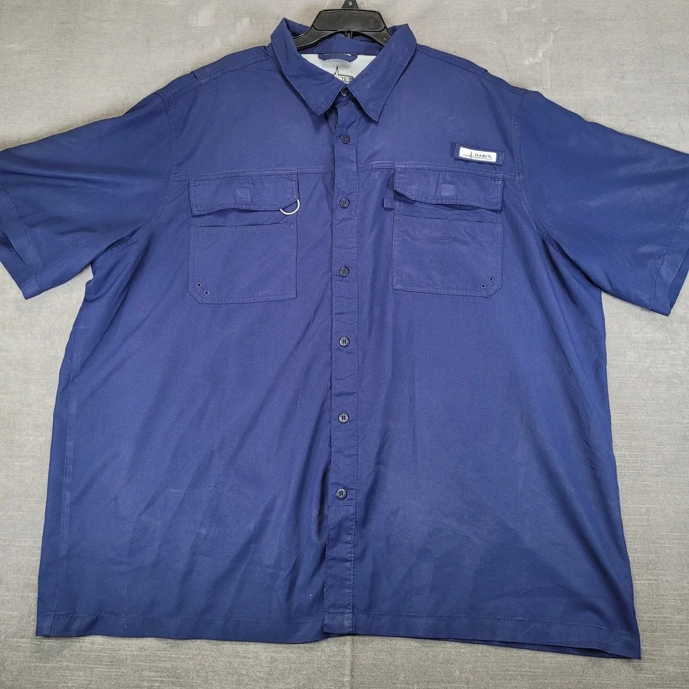Habit Mens 3XL Blue Short Sleeve Fishing Shirt UPF 40 Solar Factor Ventilated